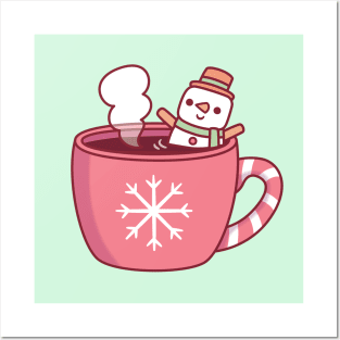 Cute Christmas Coffee Drink Snowman Marshmallow Posters and Art